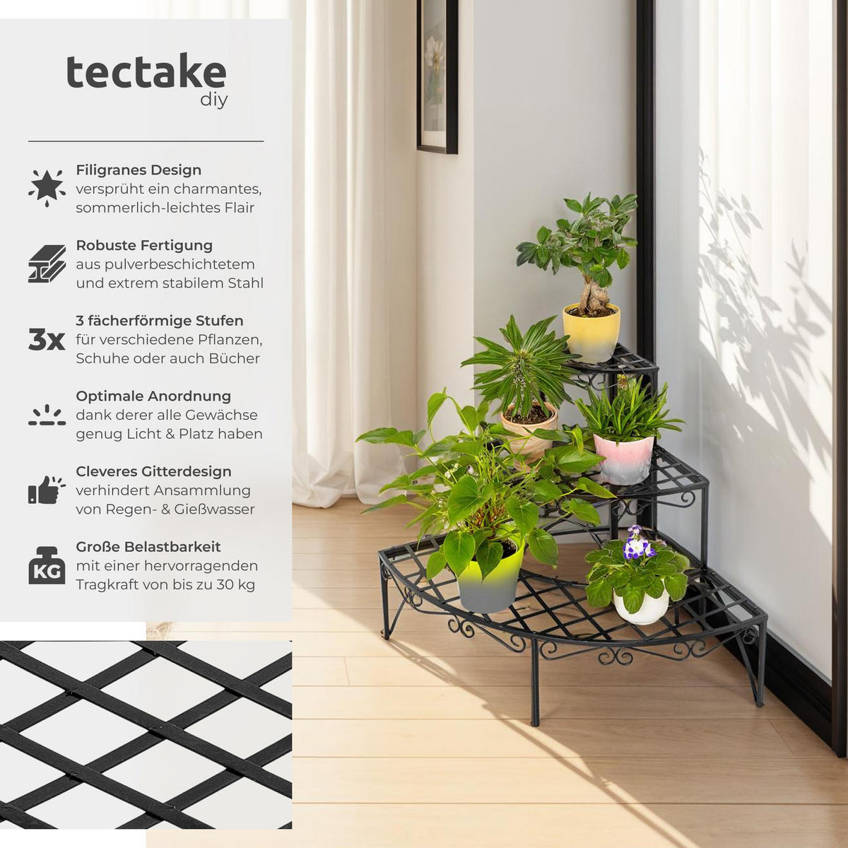 BLUMENTREPPE Aileen,60 x 60 x 60 cm,schwarz - Schwarz, Metall (60/60/60cm) - tectake