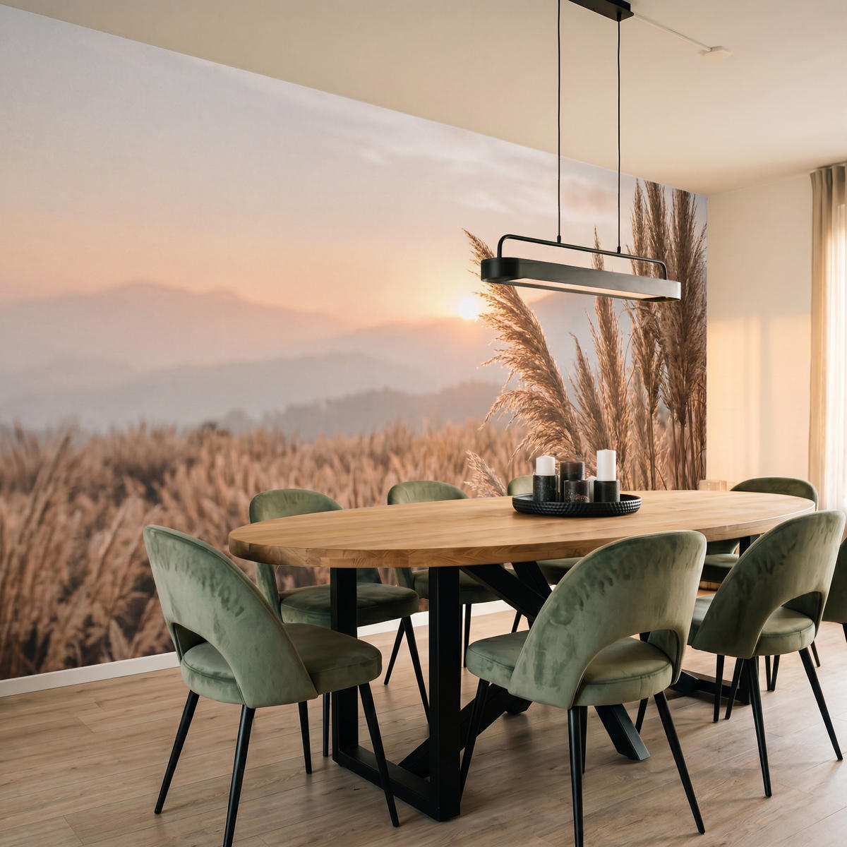 TAPETE - Gras - Feld - Sonne - Natur - 350x200 cm - Sandfarben, Papier (350/200cm) - OnlyWow