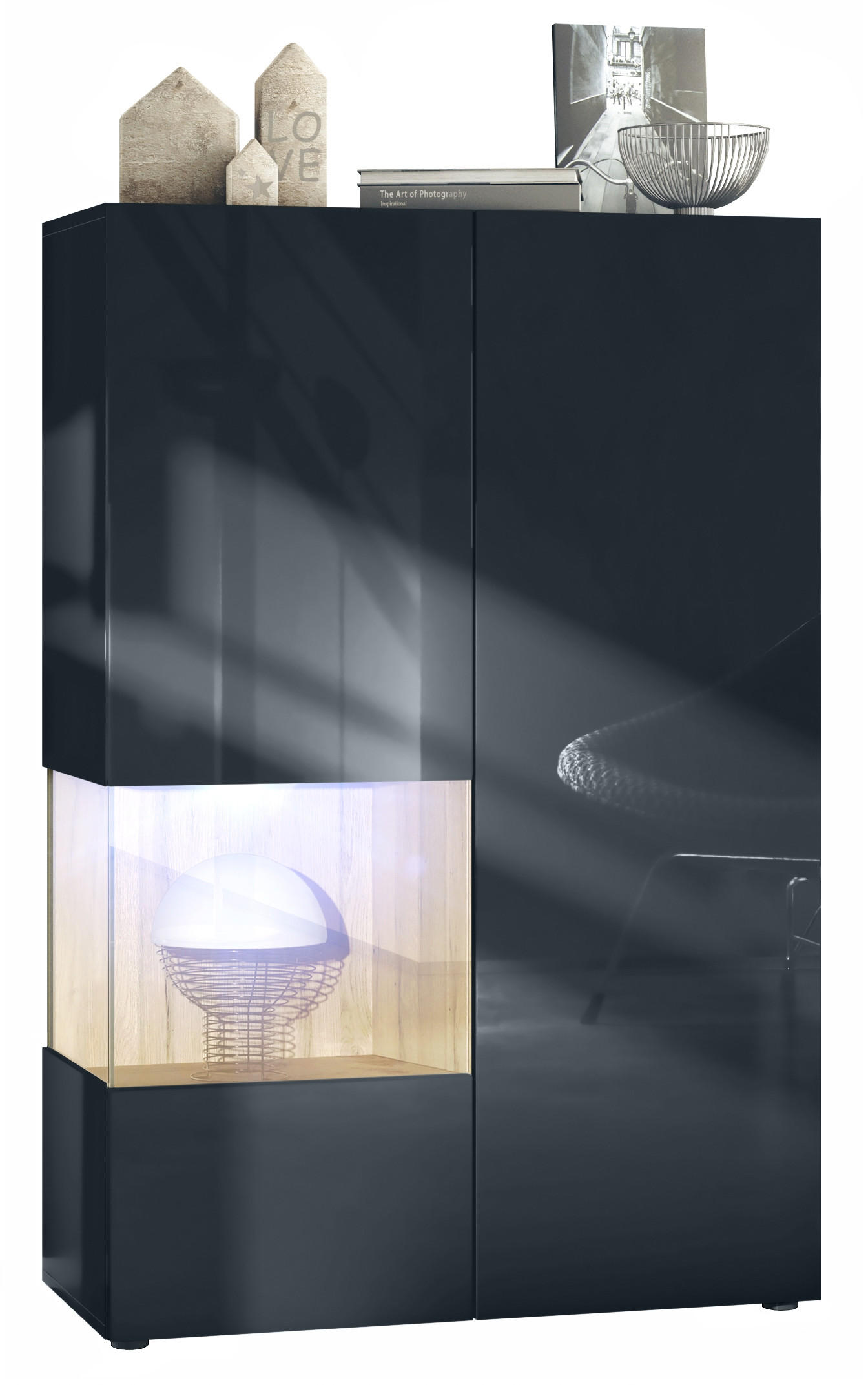 VITRINE Morena Einsatz in Eiche Natur - Eichefarben, Holzwerkstoff (91.5/136.5/37cm) - Vladon