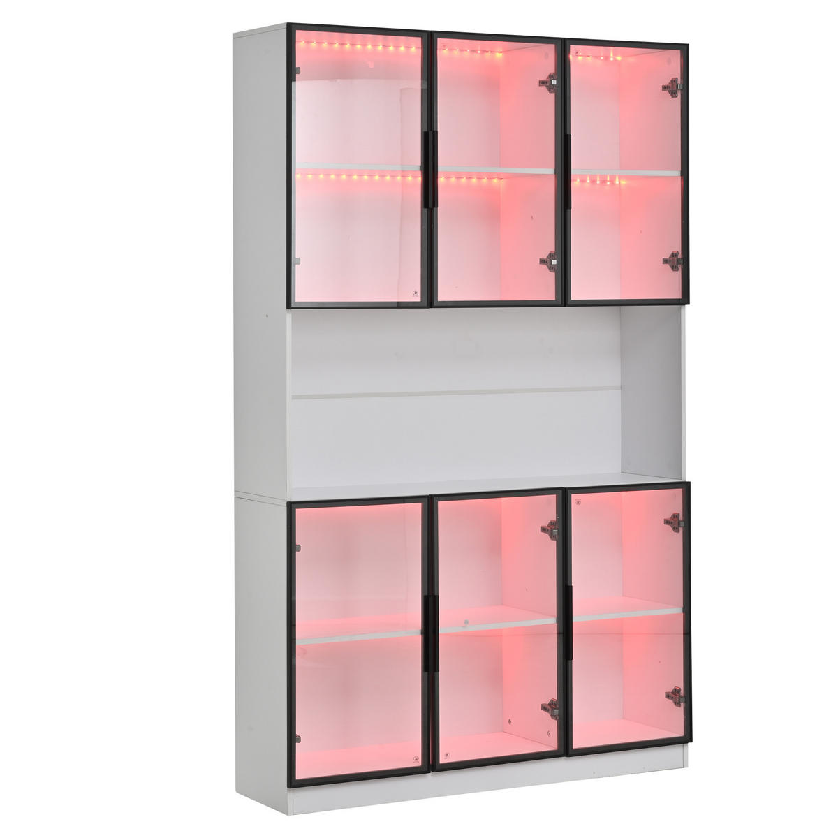 VITRINE LED Glasvitrine Hochschrank 200cm 6 Türen Weiß - Weiß, Holzwerkstoff (120/200/34cm) - FLIEKS