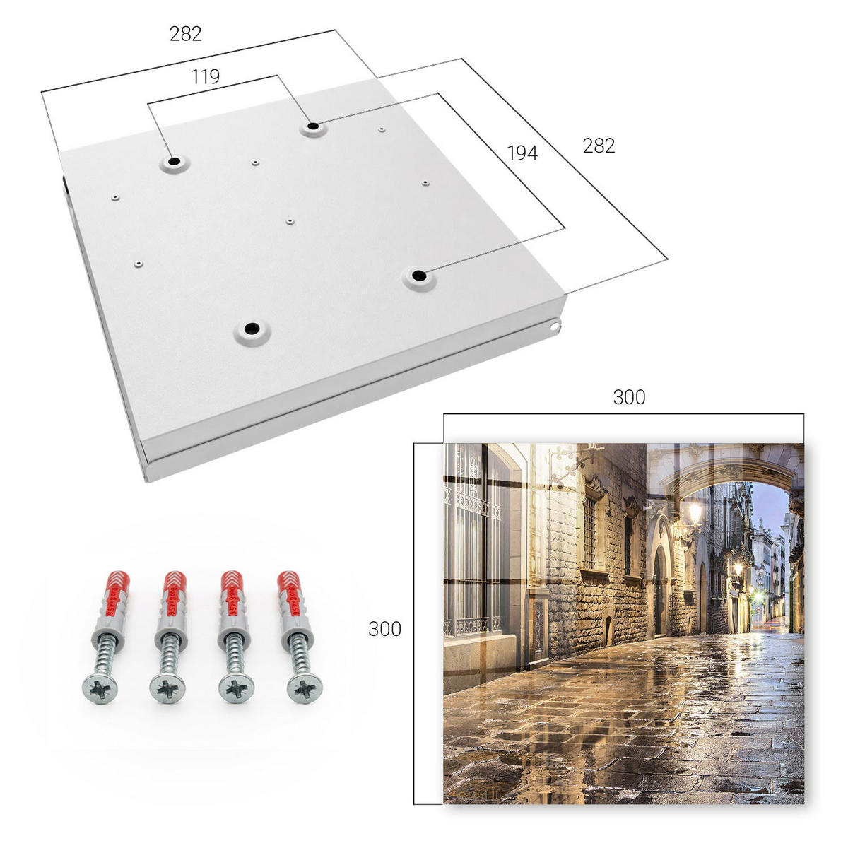 SCHLÜSSELBOX Weiß 30x30 cm – Türöffnung nach rechts - Nachtstraße - Grau, Metall (30/30/5cm) - TULUP