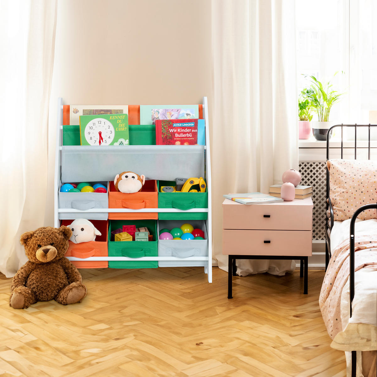 KINDERREGAL - Multicolor, Holzwerkstoff/Textil (62.5/74/31cm) - Relaxdays