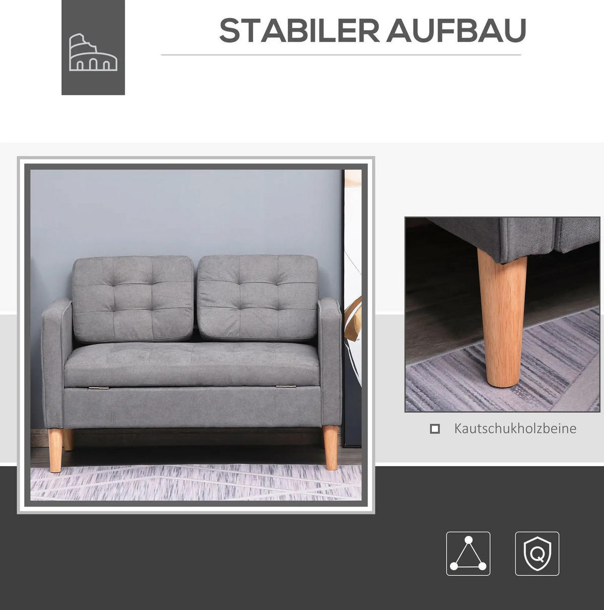 SOFA mit Stauraum 117 x 62 x 78 cm Grau - Grau, Holzwerkstoff (117/78/62cm) - Meubliv