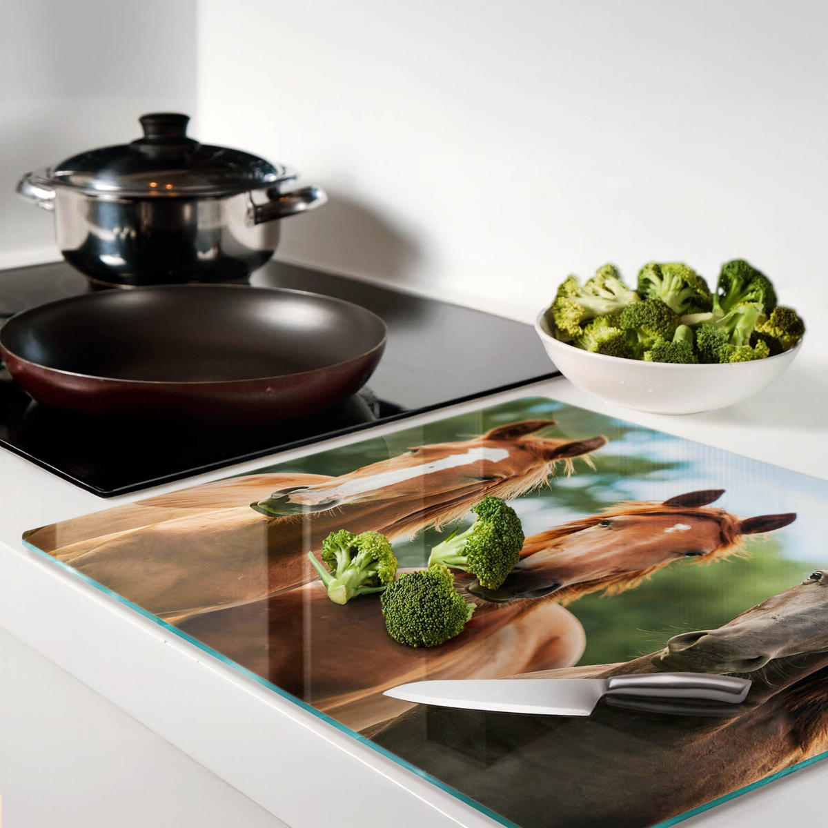 GLASPLATTE 60x52 cm Drei Pferde - Braun, Glas (60/52cm) - TULUP