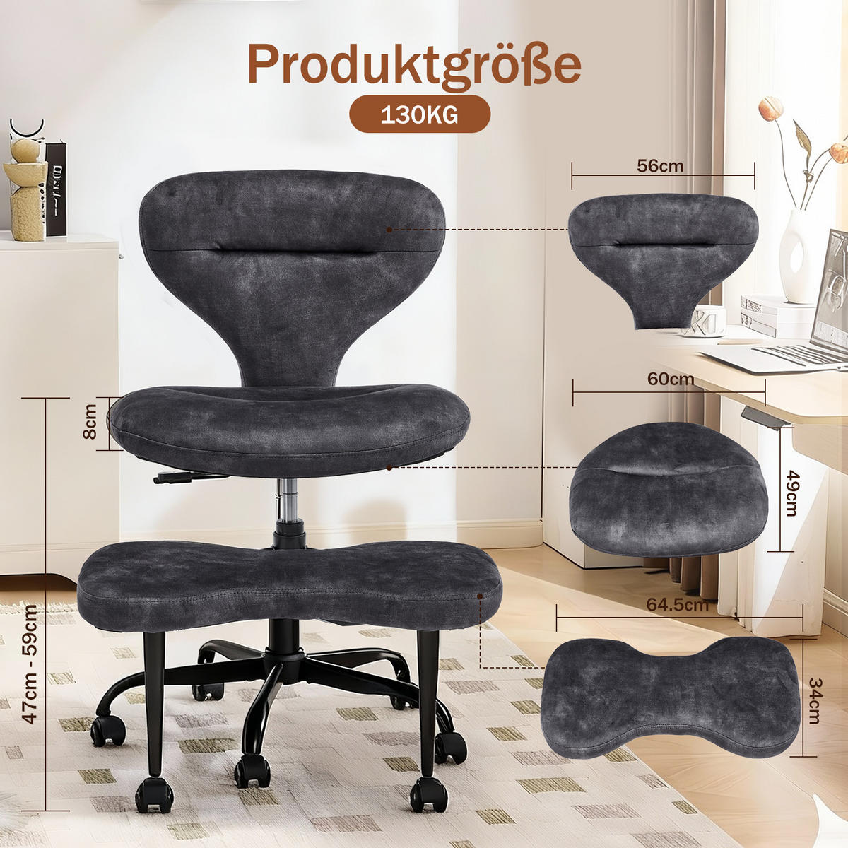 DREHSTUHL DE-41045 mit einziehbaren Fußstütz Grau - Grau, Metall (67/84/80cm) - ComfortXL