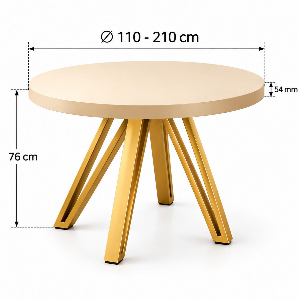 ESSTISCH rund ausziehbar 110/210/76 cm, Kaschmir, 54 cm Tischplatte + Industrial Metallgestell Gold - Kaschmir/Goldfarben, Holzwerkstoff/Metall (110/210/76cm) - Damale Möbel