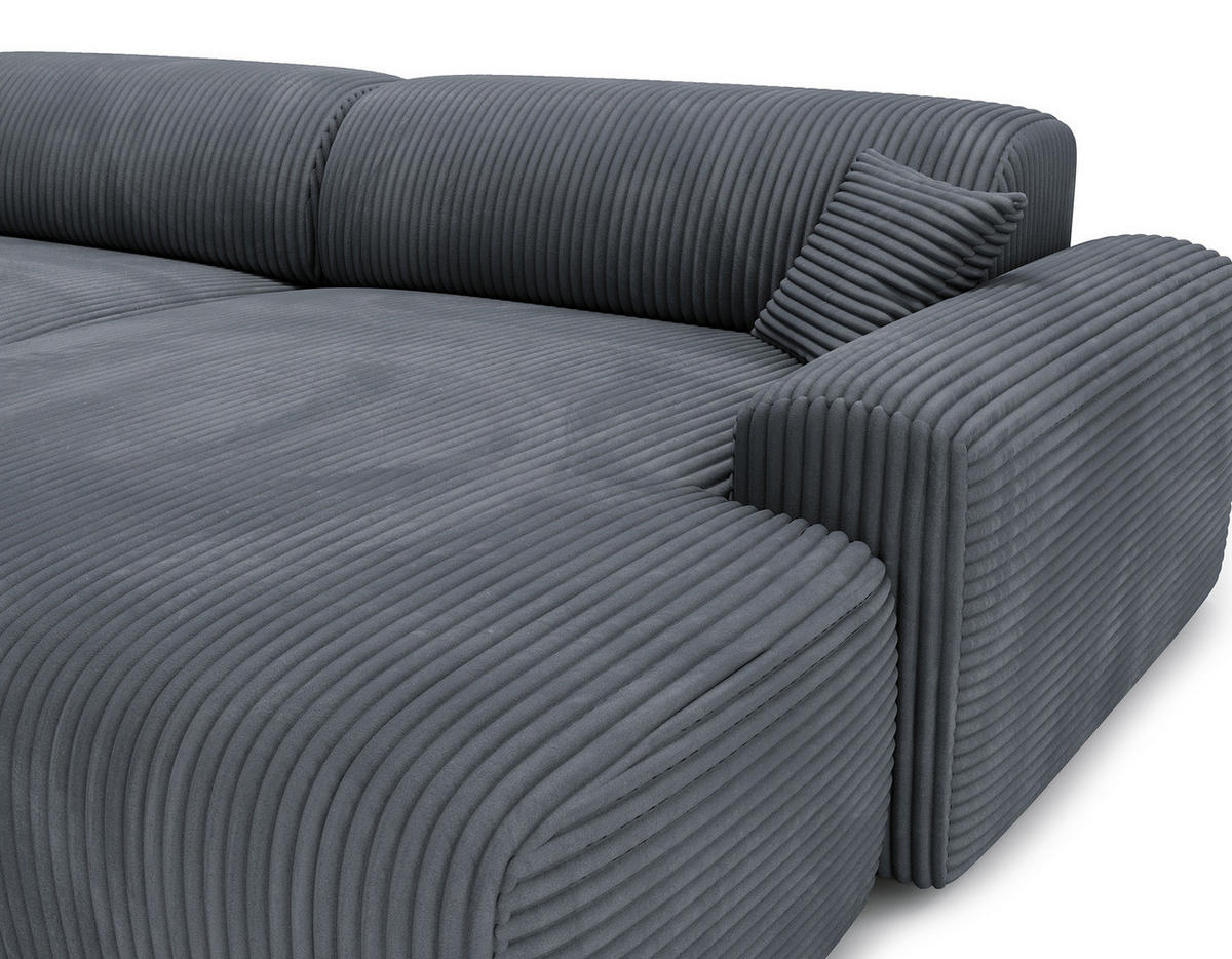 ECKSOFA mit Longchair - Cord - Blaugrau/Schwarz, Kunststoff/Textil (284/178cm) - home24