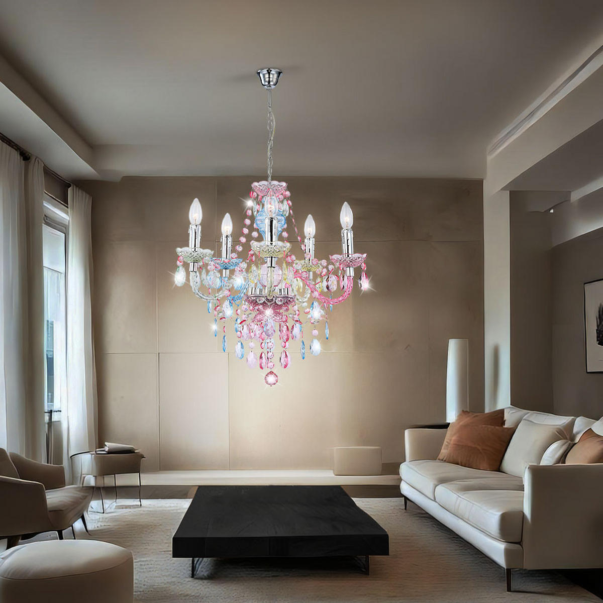 KRONLEUCHTER Metall Acryl Bunt - Multicolor, Metall (51/51/149cm) - Globo Lighting