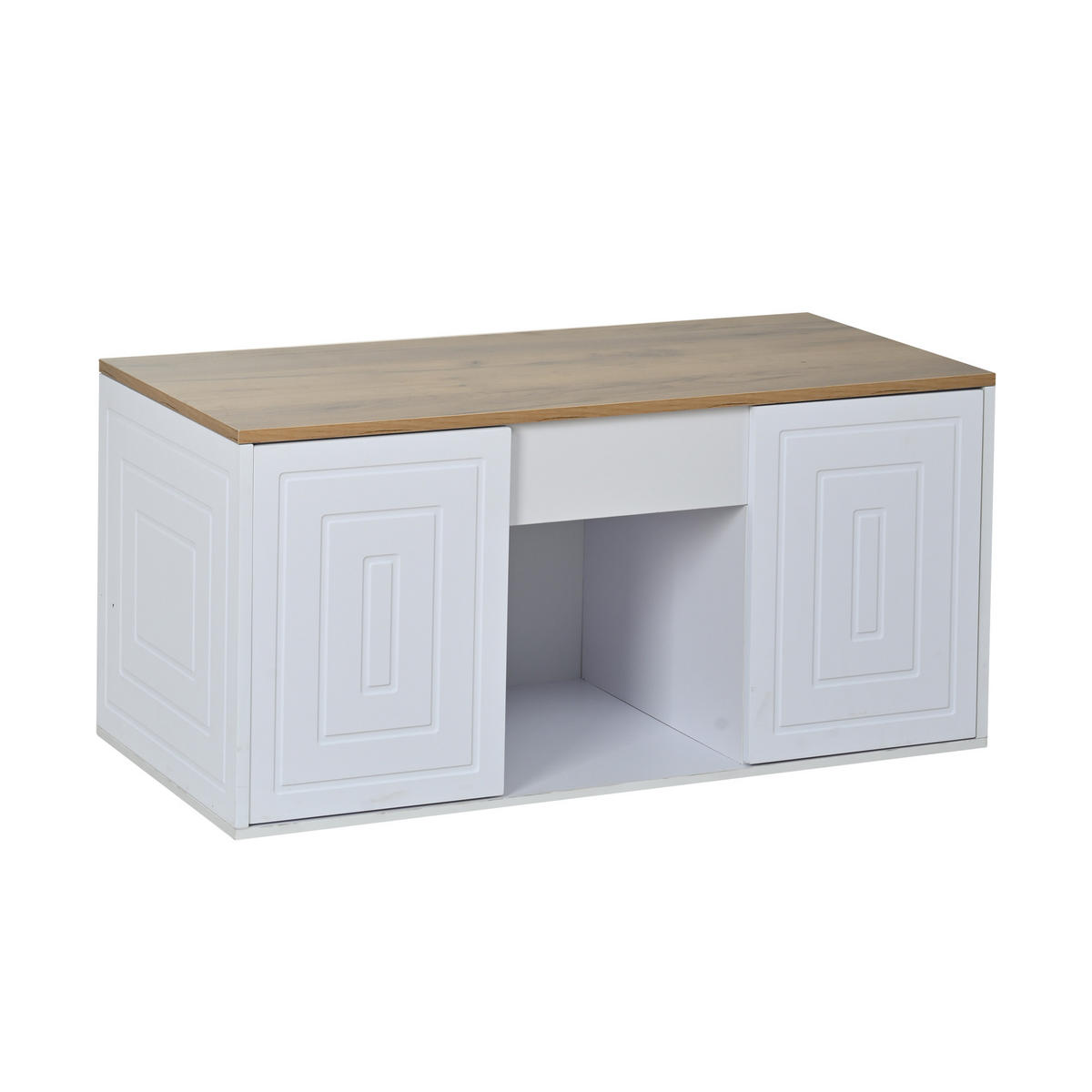 COUCHTISCH Weiß/Natur höhenverstellbar mit Stauraum 95/46/45 cm - Weiß, Holzwerkstoff (95/46/45cm) - PANGIVO