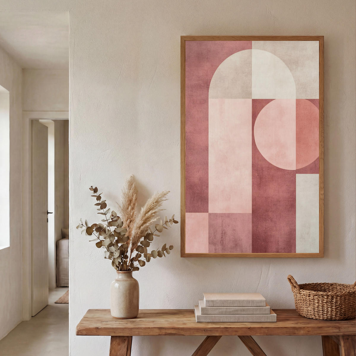 NÁSTĚNNÁ LAMPA S AKUMULÁTOREM Postavy - Abstraktní - Růžová 60x90 cm - starorůžová, kompozitní dřevo (60/90/8cm) - OnlyWow