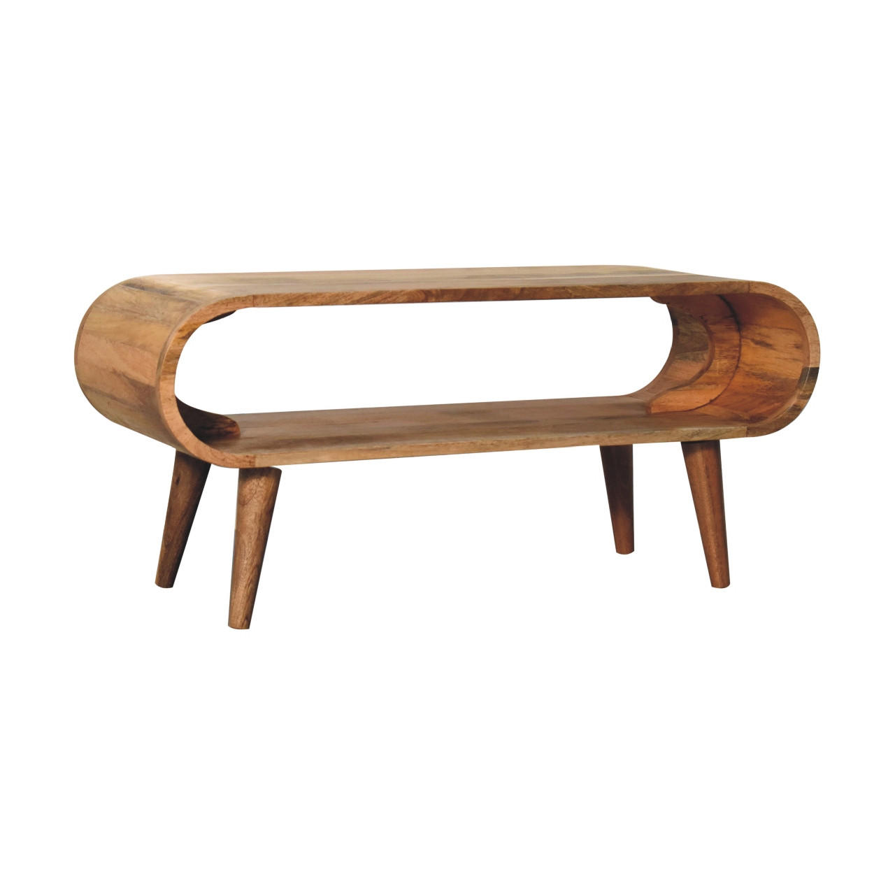 COUCHTISCH aus Massivholz im Eichenholz-Finish, Offener Stauraum, Nordische Beine - Eichefarben/Messingfarben, Holz/Metall (35/90/40cm) - Artisan Furniture