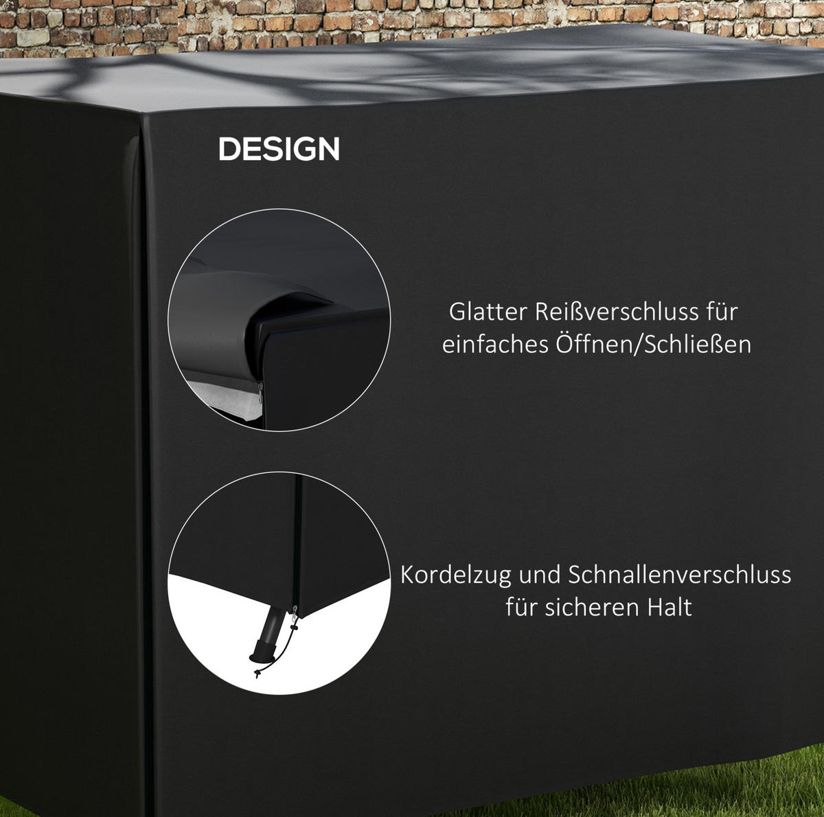 HOLLYWOODSCHAUKEL mit Abdeckung aus Polyester 205x124x164 cm Schwarz mit Reißverschluss - Schwarz, Textil (124/164/205cm) - Modfu