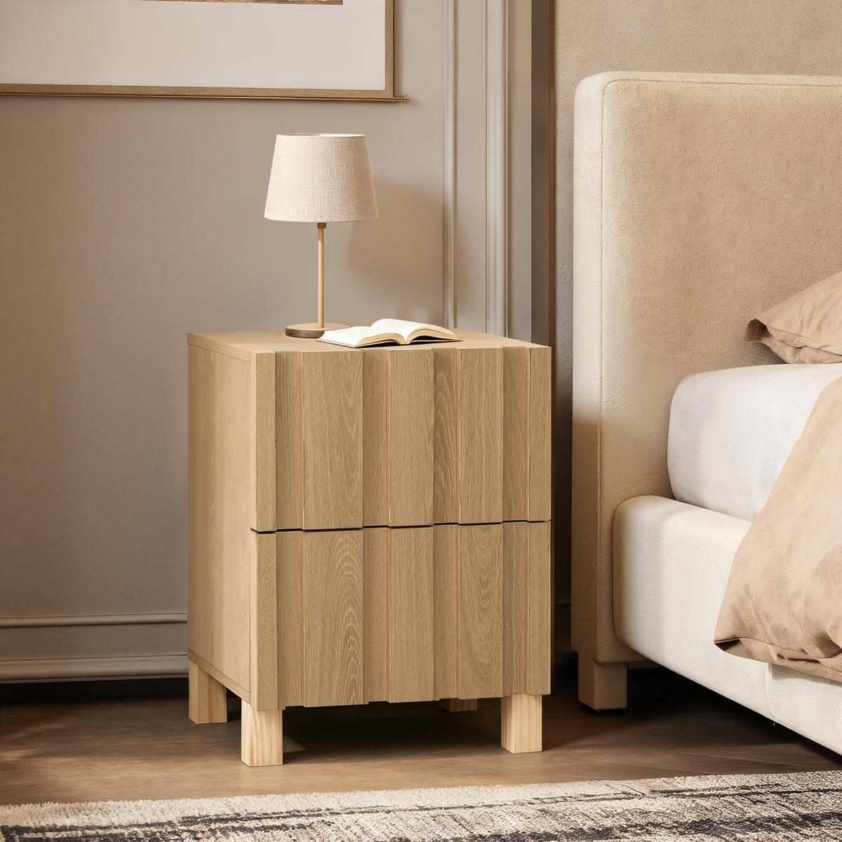 NACHTTISCH Modern mit 2 Schubladen, Eichenfarben, Spanplatte | B40 x T30 x H55 cm - Eichefarben, Holz (40/55/30cm) - Hometopia