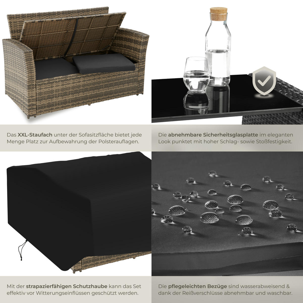 RATTAN SITZGRUPPE Modena,inklusive Staufach und Schutzhülle,natur - Naturfarben, Kunststoff - tectake