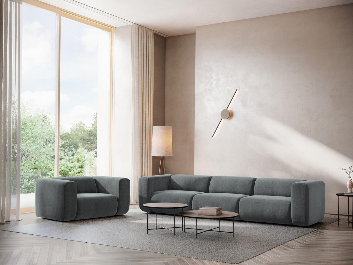 3-SITZER SOFA Chenille Stoff Grau - Schwarz/Graphitfarben, Kunststoff/Textil (228/70/89cm) - Makamii