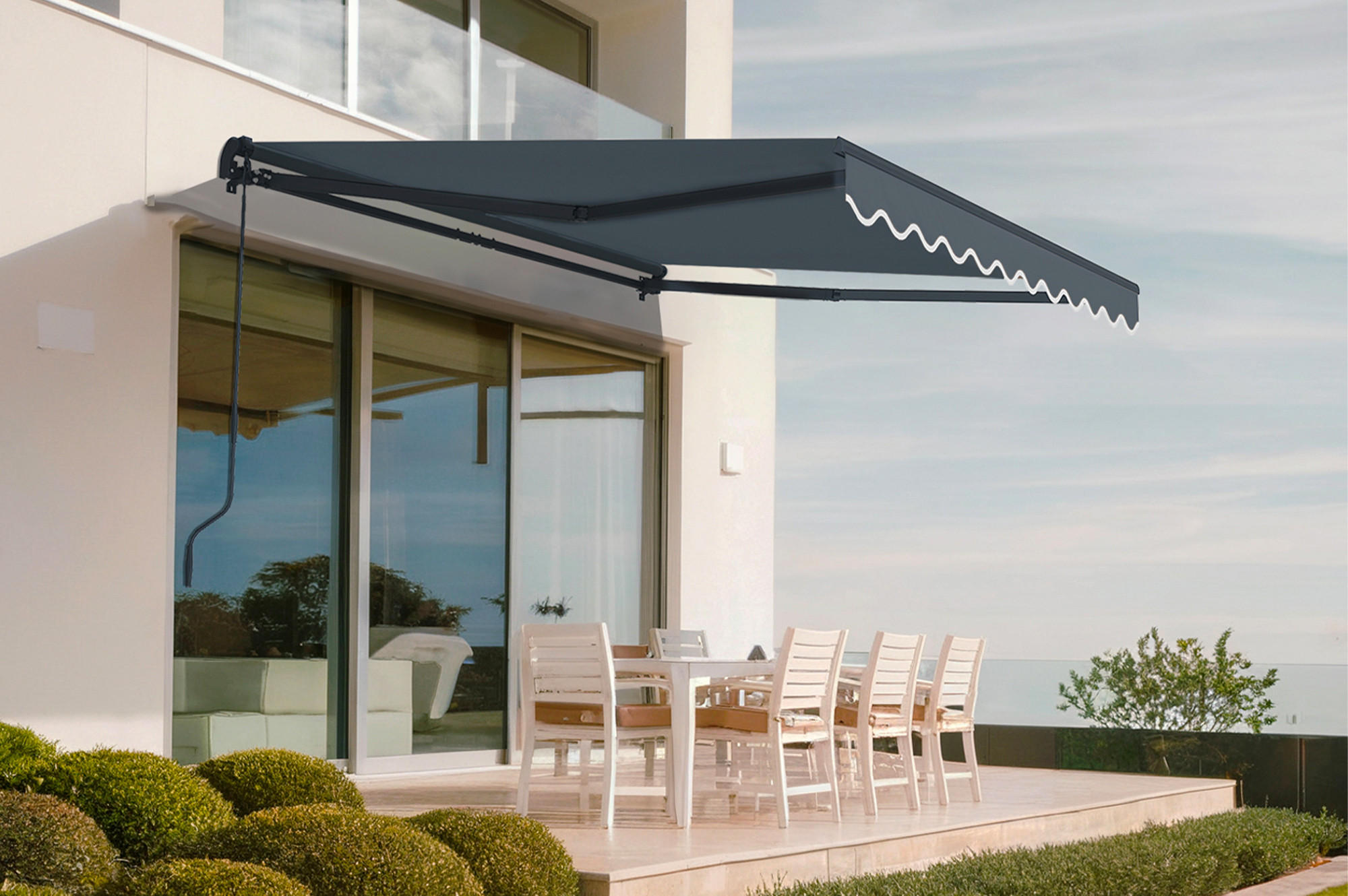 MONOBLOCK-MARKISE VECCHIO Grau 3m x 2,5m - Premium-Leinwand 320g/m² - Grau, Metall (295/270/250cm) - Cazeboo