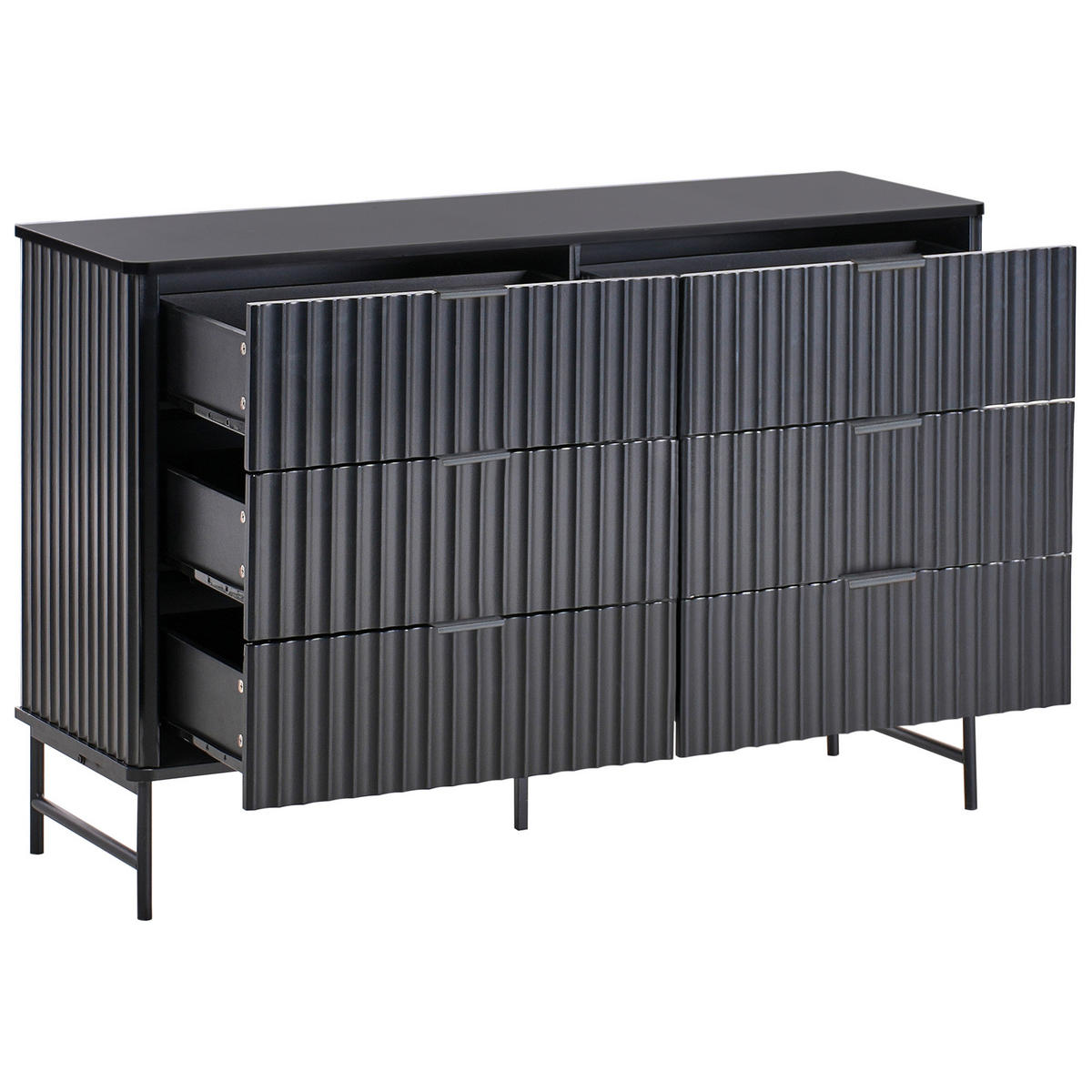 KOMODA s 6 zásuvkami Černá Glastonbury - černá, kompozitní dřevo (120/80/40cm) - Beliani