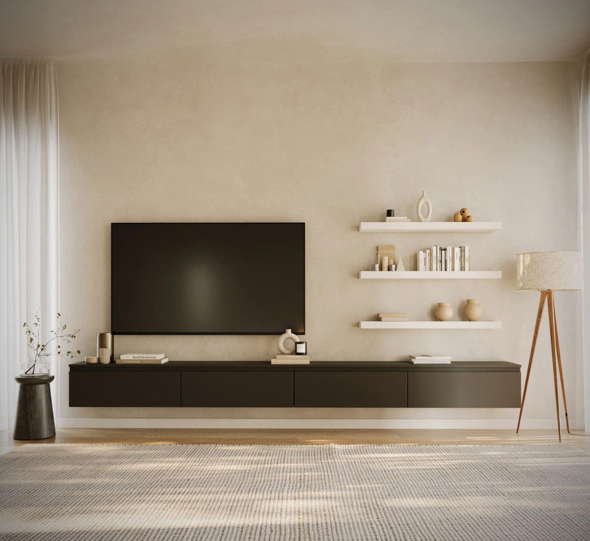 TV-LOWBOARD Bemmi hängend Schwarz 300/30/30 cm - Schwarz, Holzwerkstoff (300/28.4/31.8cm) - Selsey