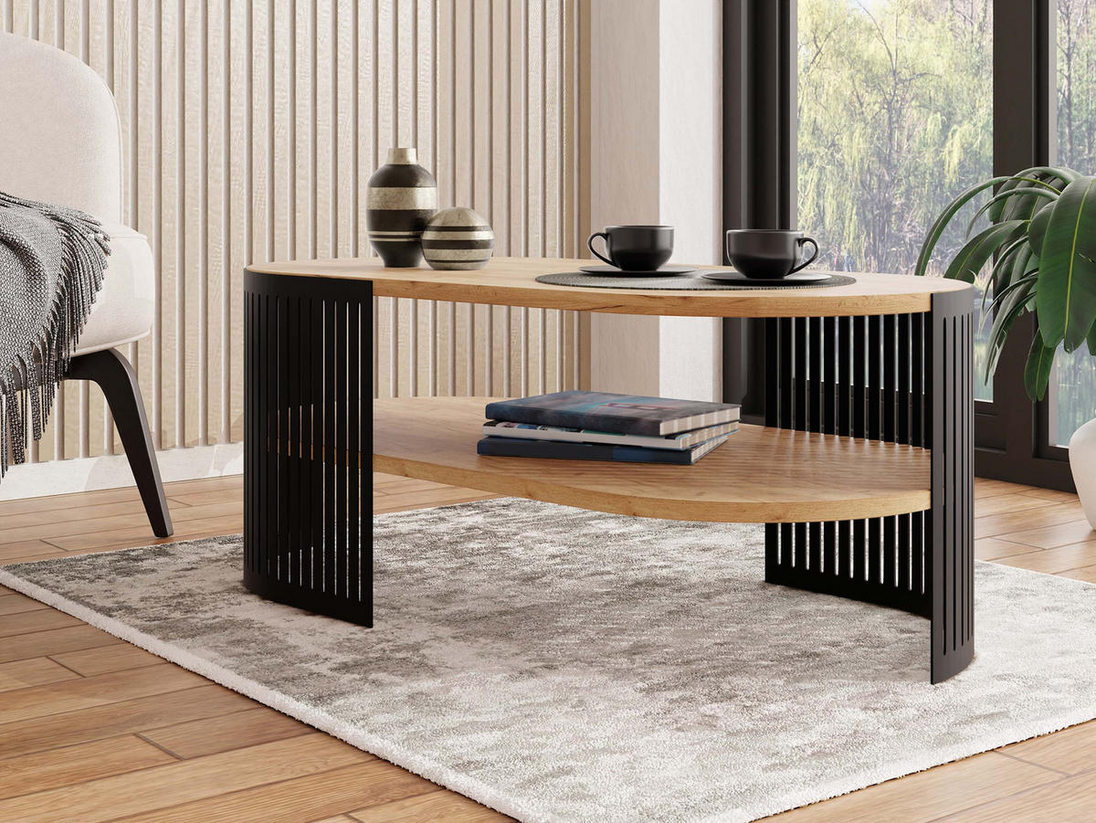 COUCHSITCH Fikoli Oval II - Eichefarben/Schwarz, Holzwerkstoff/Metall (100/50/40cm) - MIRJAN24