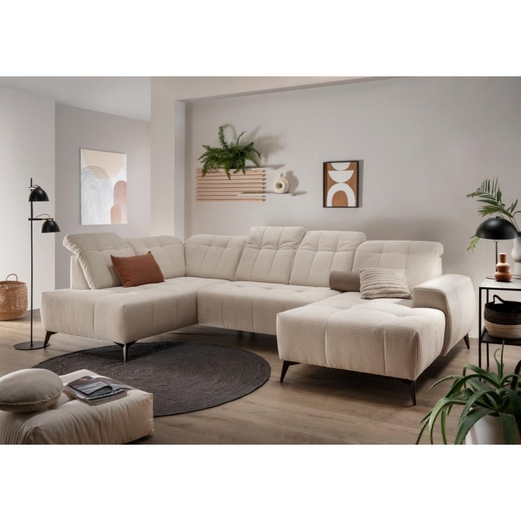 Thumbnail - myHomelando Wohnlandschaft, Beige, Textil, 5-Sitzer, U-Form,L-Form, 337x104x200 cm, Wohnzimmer, Sofas & Couches, Wohnlan...