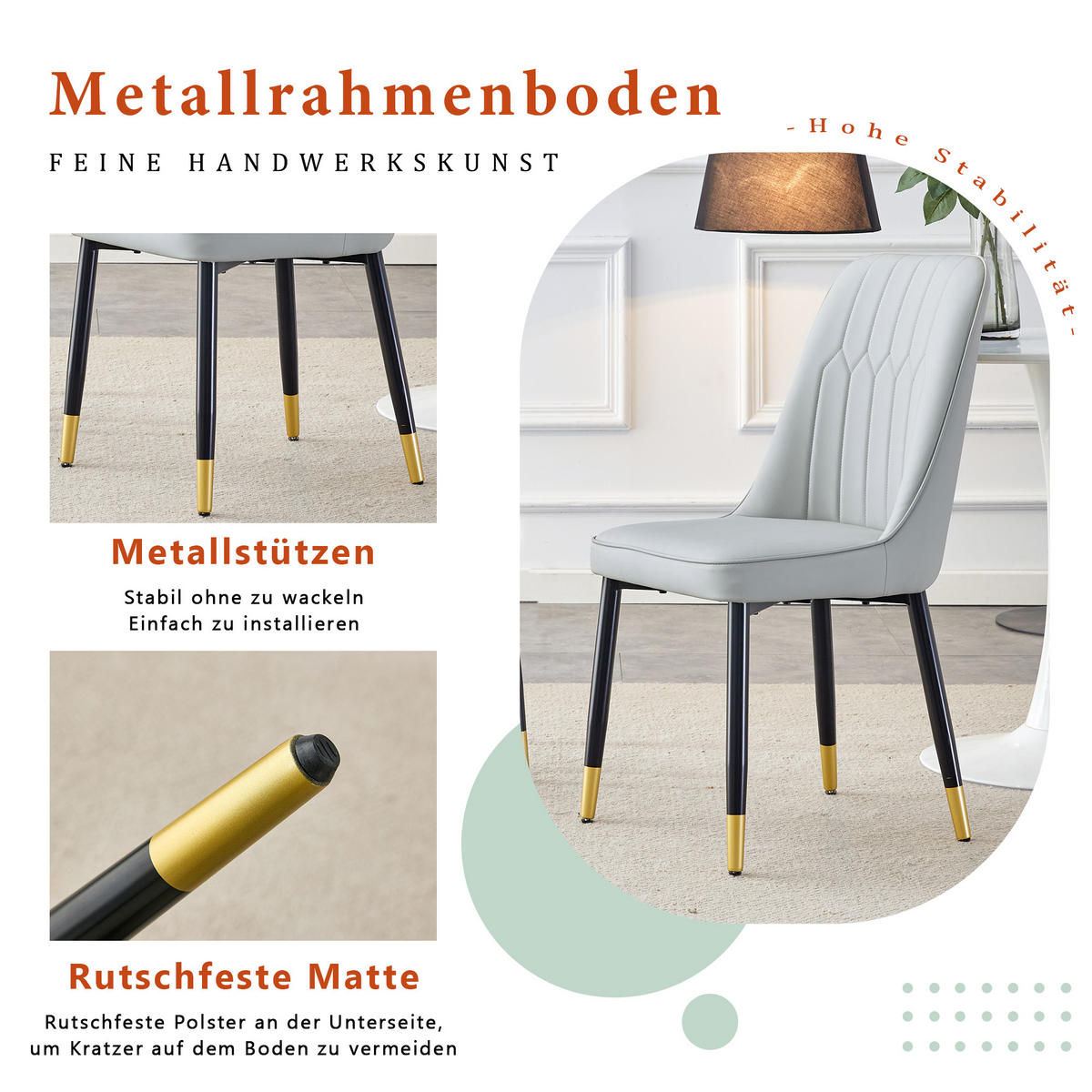 STUHL-SET DE-36511 2 Stück mit PU-Bezug und Metallbeinen Hellgrau - Hellgrau, Metall (41.5/89/43cm) - ComfortXL