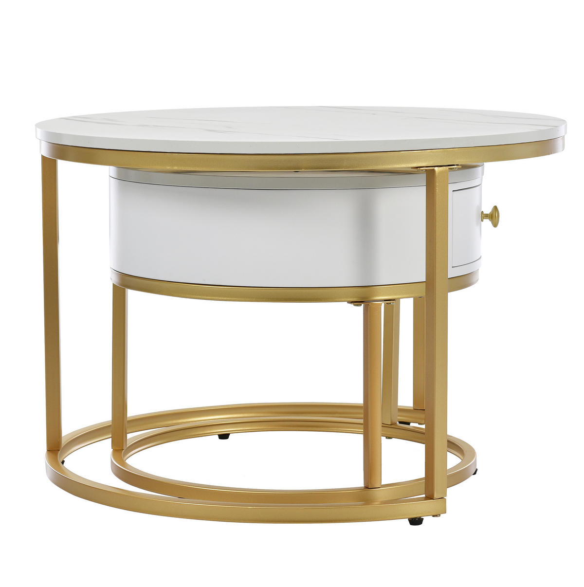COUCHTISCH-SET aus MDF 70/70/48 und 50/50/43,5 cm, 2-teiliges Nesting-Design mit Hochglanz-Marmoreffekt, Weiß - Weiß, Holzwerkstoff (70/70/48cm) - Redom