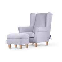 OHRENSESSEL-SET MILES inkl. Sitzhocker, hellgrau - Eichefarben/Hellgrau, Holzwerkstoff/Buchenholz (82/105/97cm) - KONSIMO®