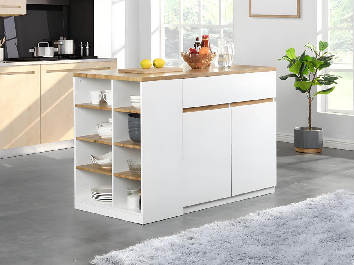 KÜCHENINSEL mit Stauraum - Weiß & Naturfarben - MEILI - Naturfarben, Holz (65/90/130cm) - Vente-Unique