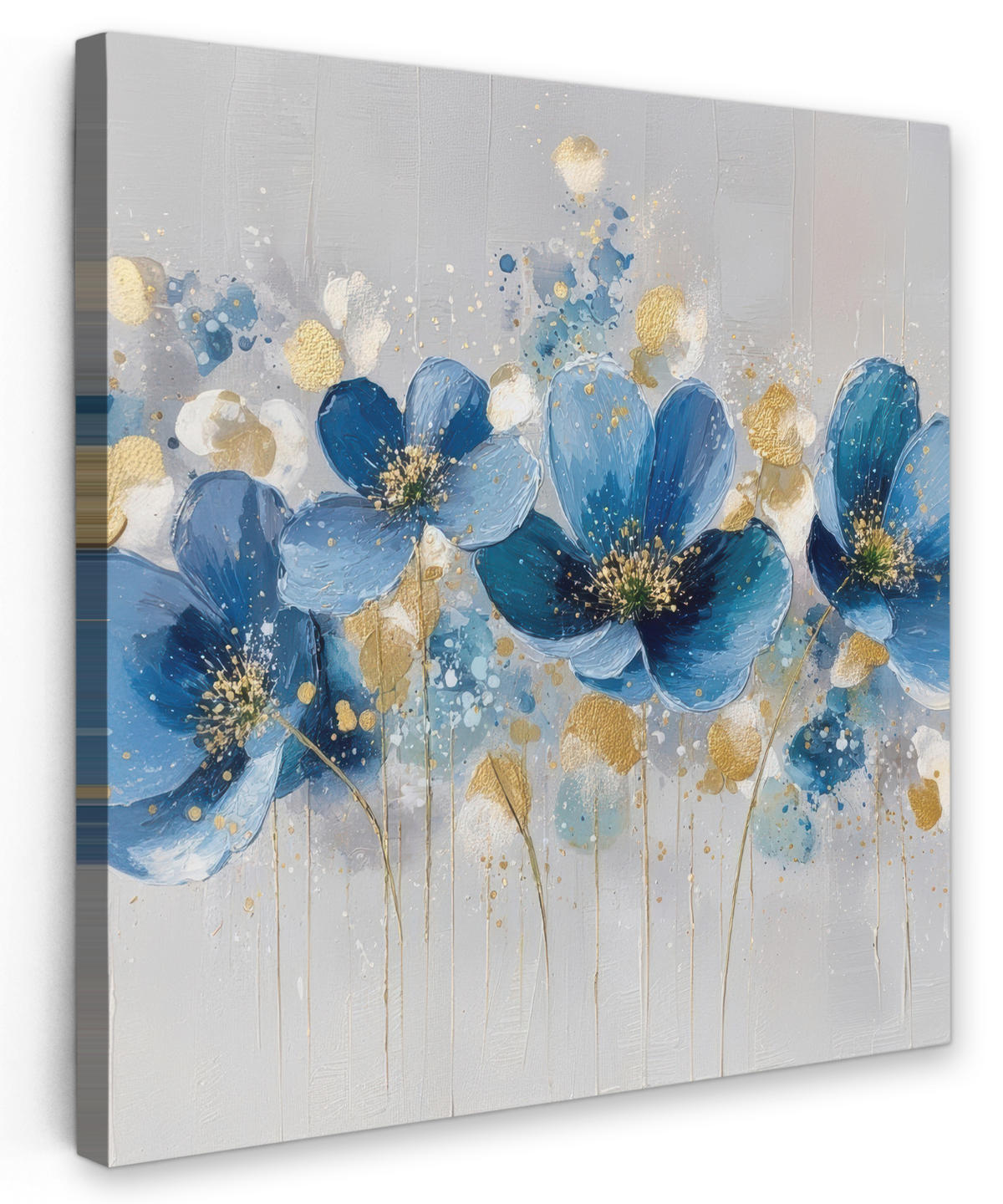 LEINWANDBILD Blumen - Blau - Abstrakt Deko Wohnzimmer 20x20 cm - Hellgrau, Textil (20/20cm) - MuchoWow