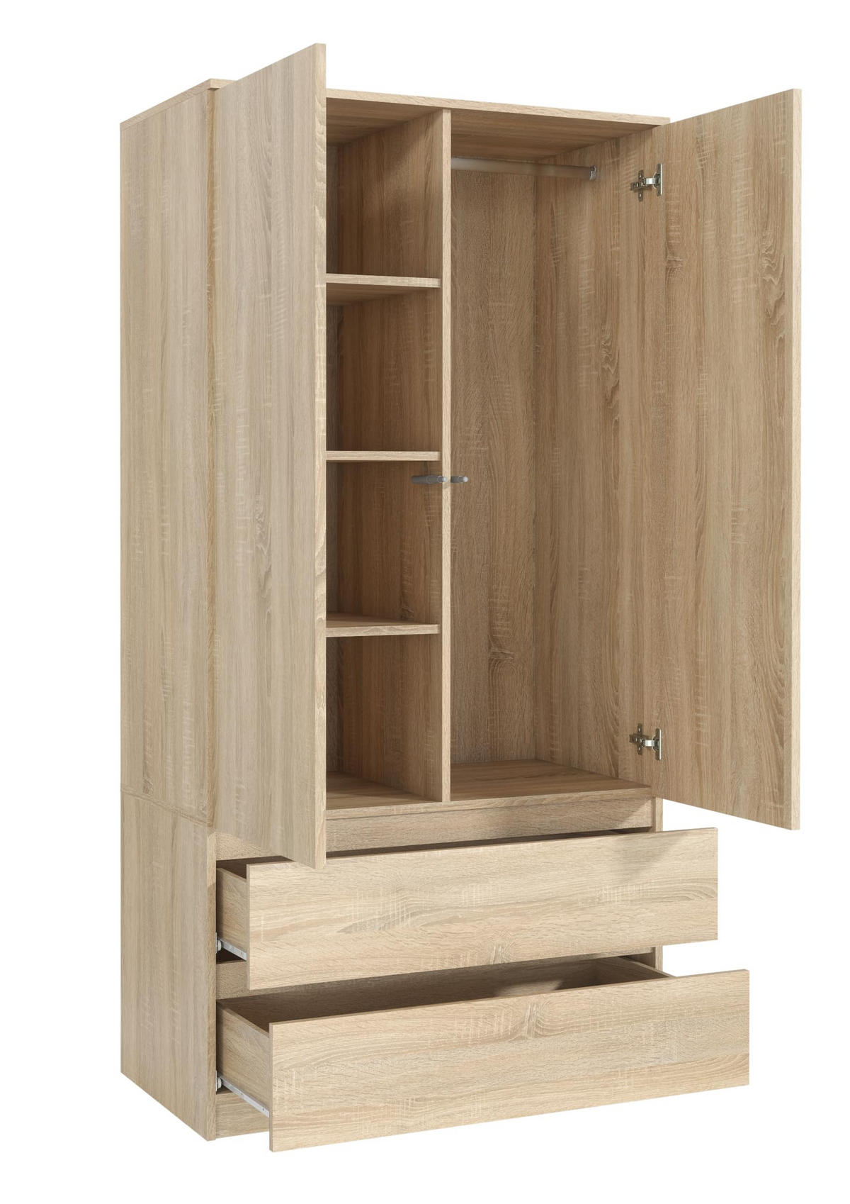 KLEIDERSCHRANK mit Schubladen 90x50x180 cm Sonoma Eiche - Sonoma Eiche, Holzwerkstoff (180/90/50cm) - MebLocker