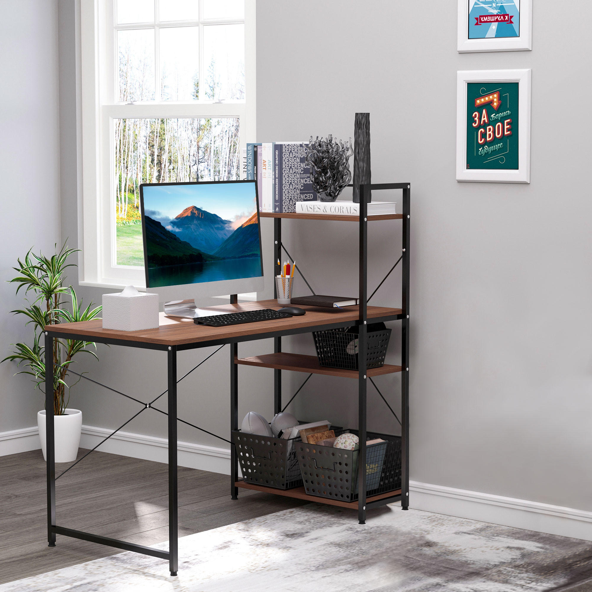 BÜROTISCH Braun, Schwarz 1 Stück - Braun, Holzwerkstoff (64/121/120cm) - GiPP