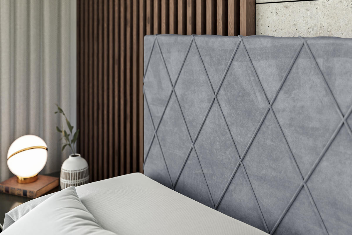BOXBETT mit H4-Matratze und Lattenrost - LEPARO - 180x200 Grau - Grau, Holzwerkstoff (180/200cm) - ALTDECOR