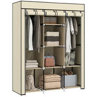 STOFFSCHRANK mit 8 Regalen und 2 Kleiderstangen, praktische Aufbewahrungslösung für Kleidung, Cremeweiß - Creme, Metall (125/162.5/43cm)