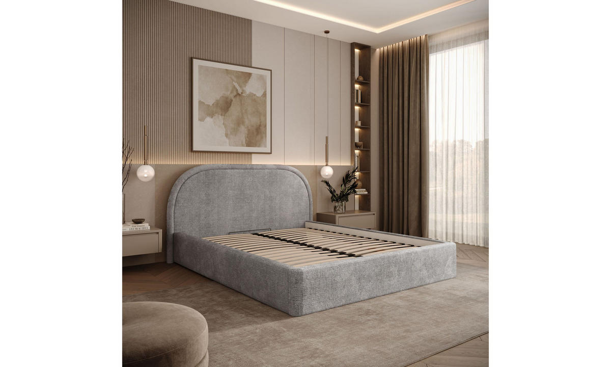 POLSTERBETT OLIVIA 140x200 cm Crem 81 34 Holzlatten - Hellgrau, Textil (140/200cm) - Lookway