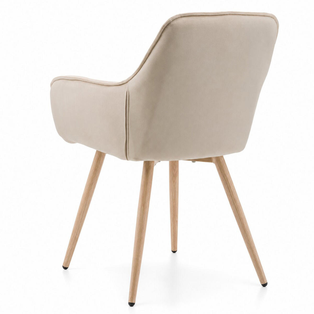 STUHL SIENA gepolstert mit Steppung - beige, Beine in Holzoptik - Samt Velours - Ecru/Eichefarben, Textil/Metall (58/87/61cm) - NEW HOME