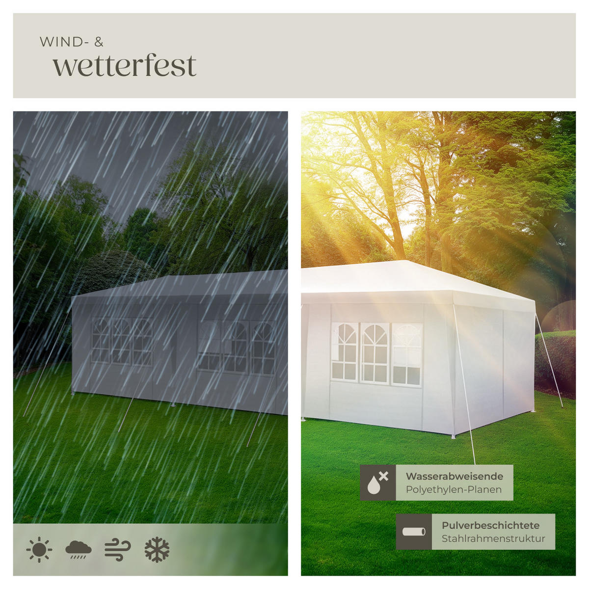 PAVILLON Miramas,wasserdicht,weiß - Weiß, Kunststoff (300/250/900cm) - tectake
