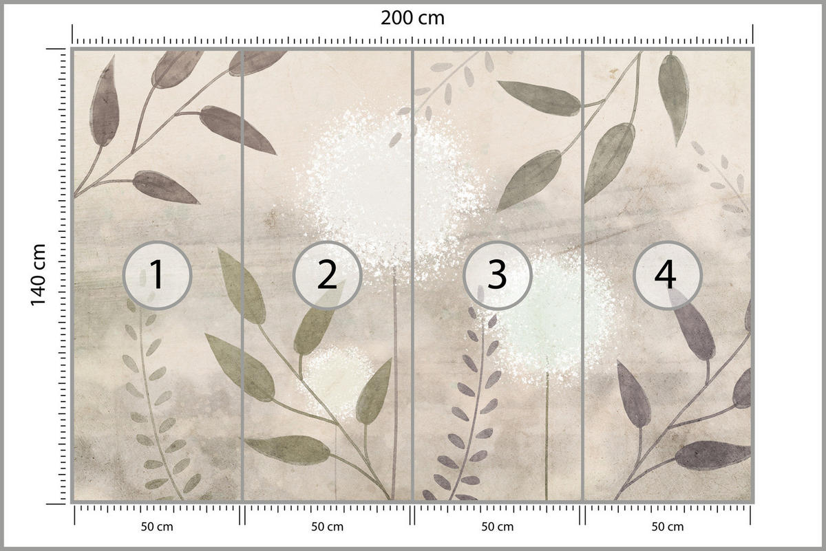 FOTOTAPETE Löwenzahn Blätter Retro 200x140 - Beige/Braun, Papier (200/140cm) - Muralo