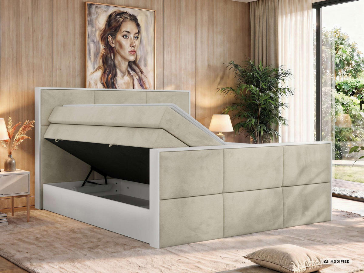 POSTEL BOXSPRING DELVIT KING DUO 200/200 - Béžová Samet - Topper Visco - H3 - černá/béžová, textil/plast (200/200cm) - MKS