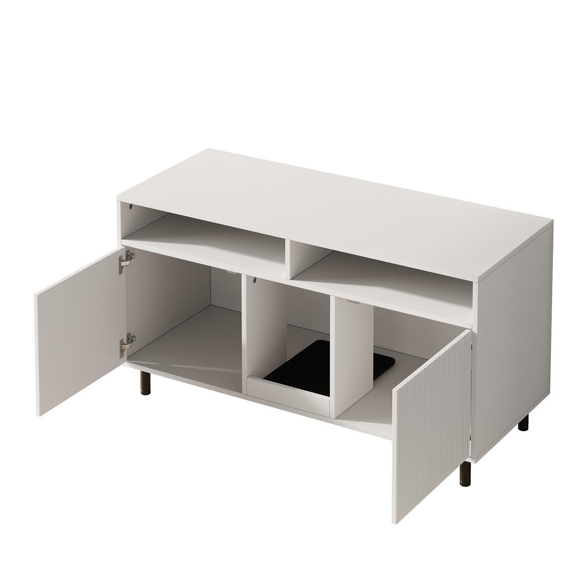 SIDEBOARD Weiß aus MDF 120×50×66cm als Katzentoiletten-Schrank mit Sandauffangmatte und Ablagefächern - Weiß, Holzwerkstoff (50/66/120cm) - Luhomfu