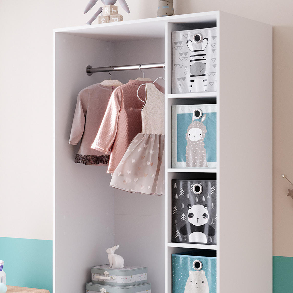 KINDERKLEIDERSCHRANK Elmo Weiß 100 x 200 cm mit 2 Schubladen und Faltboxen - Weiß, Holzwerkstoff (100/200/50cm) - Vicco