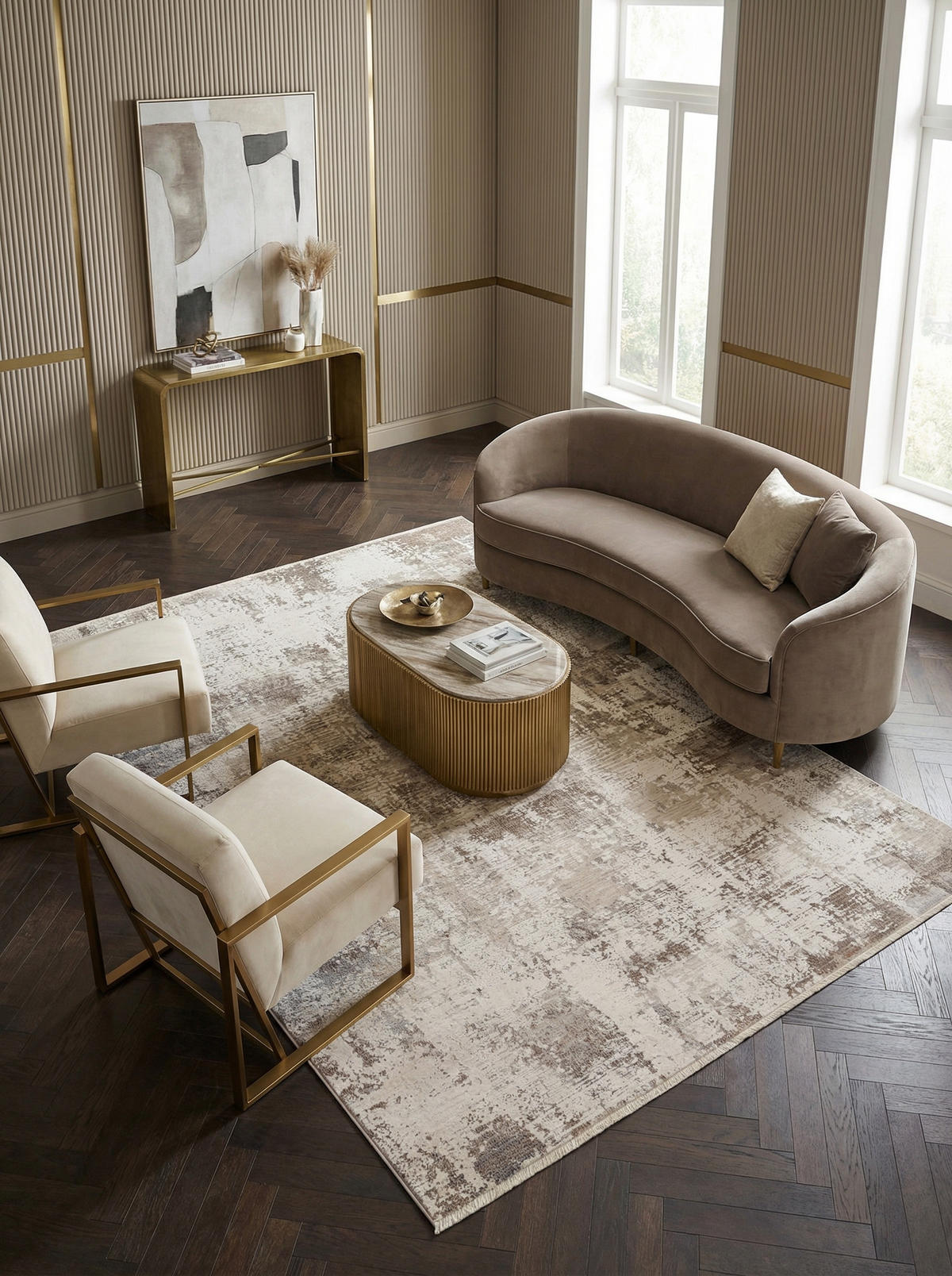 TEPPICH Velours abstrakt flauschig pflegeleicht SIENA-Arbia, Beige 200x300 cm - Beige, Textil (200/300cm) - KADIMA DESIGN