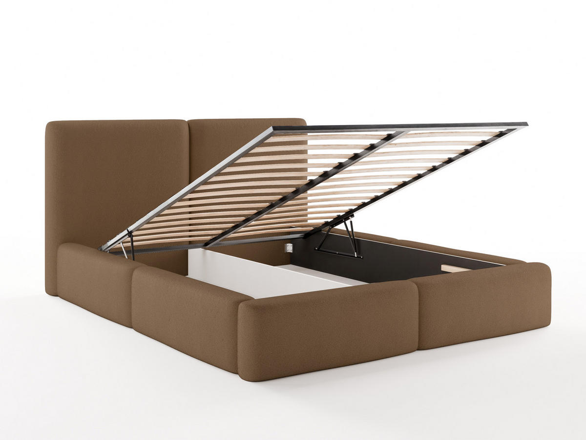 POLSTERBETT LIVIA 140x200 cm mit Bettkasten, Stauraum und Metall-Lattenrost – Bouclé Stoff Braun - Schwarz/Braun, Textil/Metall (140/200cm) - Luxkor24