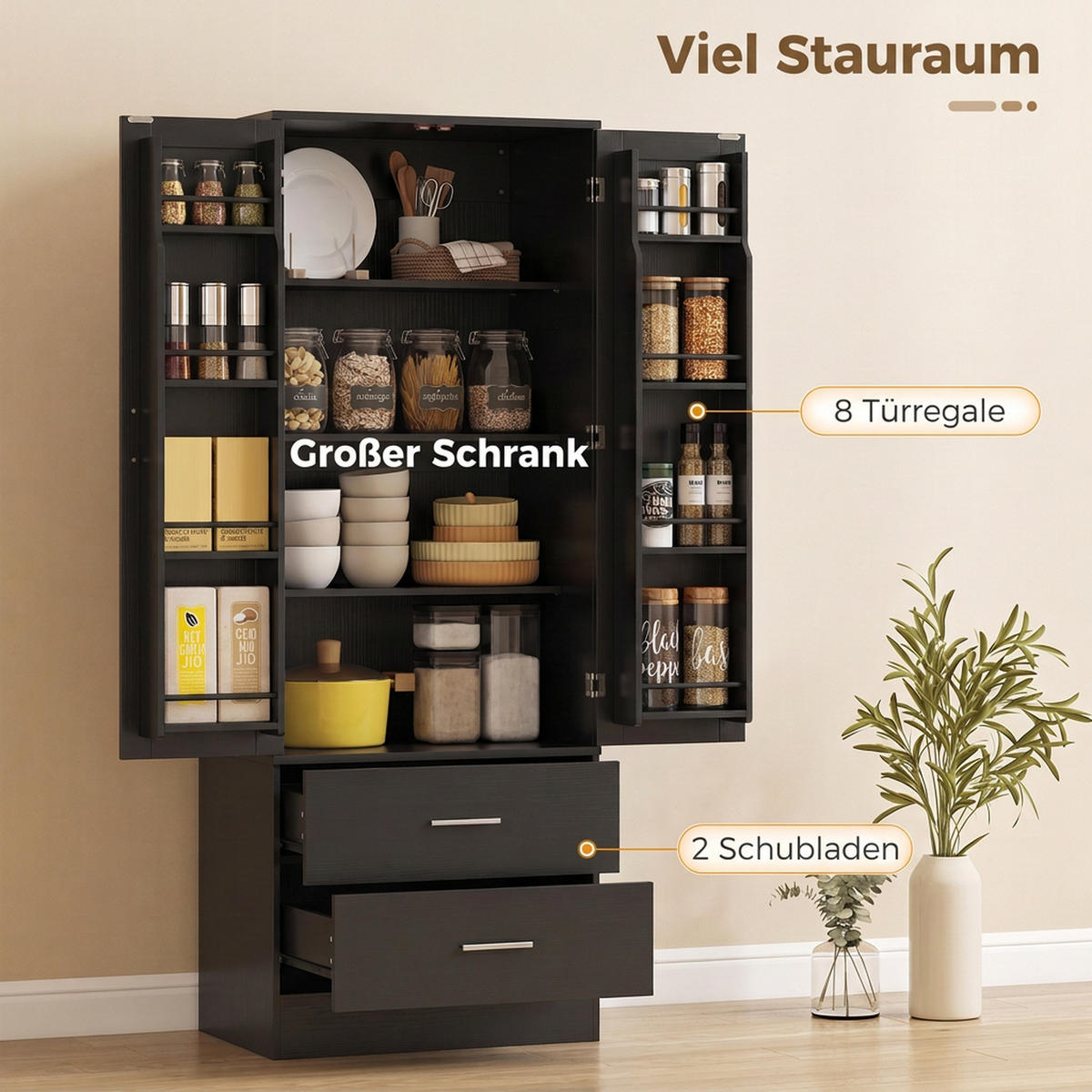 KÜCHENSCHRANK Spanplatte Schwarz - Silberfarben/Schwarz, Holzwerkstoff/Metall (40/159/60cm) - HOMCOM