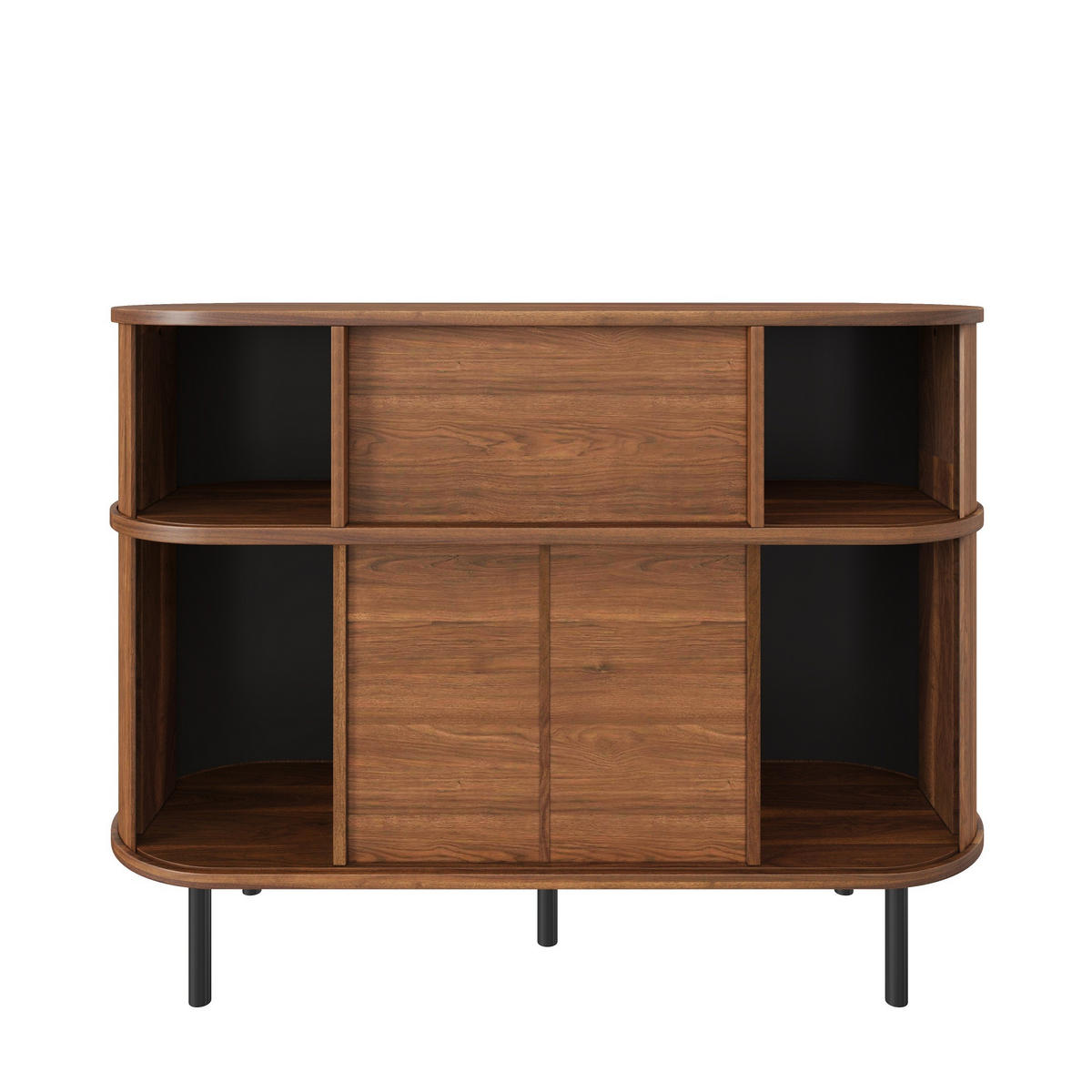 SIDEBOARD Ořechové dvouúrovňové s posuvnými dvířky - barva vlašského ořechu, kompozitní dřevo (110/81.5/35cm) - Urban Meuble