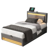 POLSTERBETT 90/200 cm aus PU mit LED, USB-Ladefunktion und Stauraum Grau - Grau, Kunststoff (90/200cm) - Modenvie