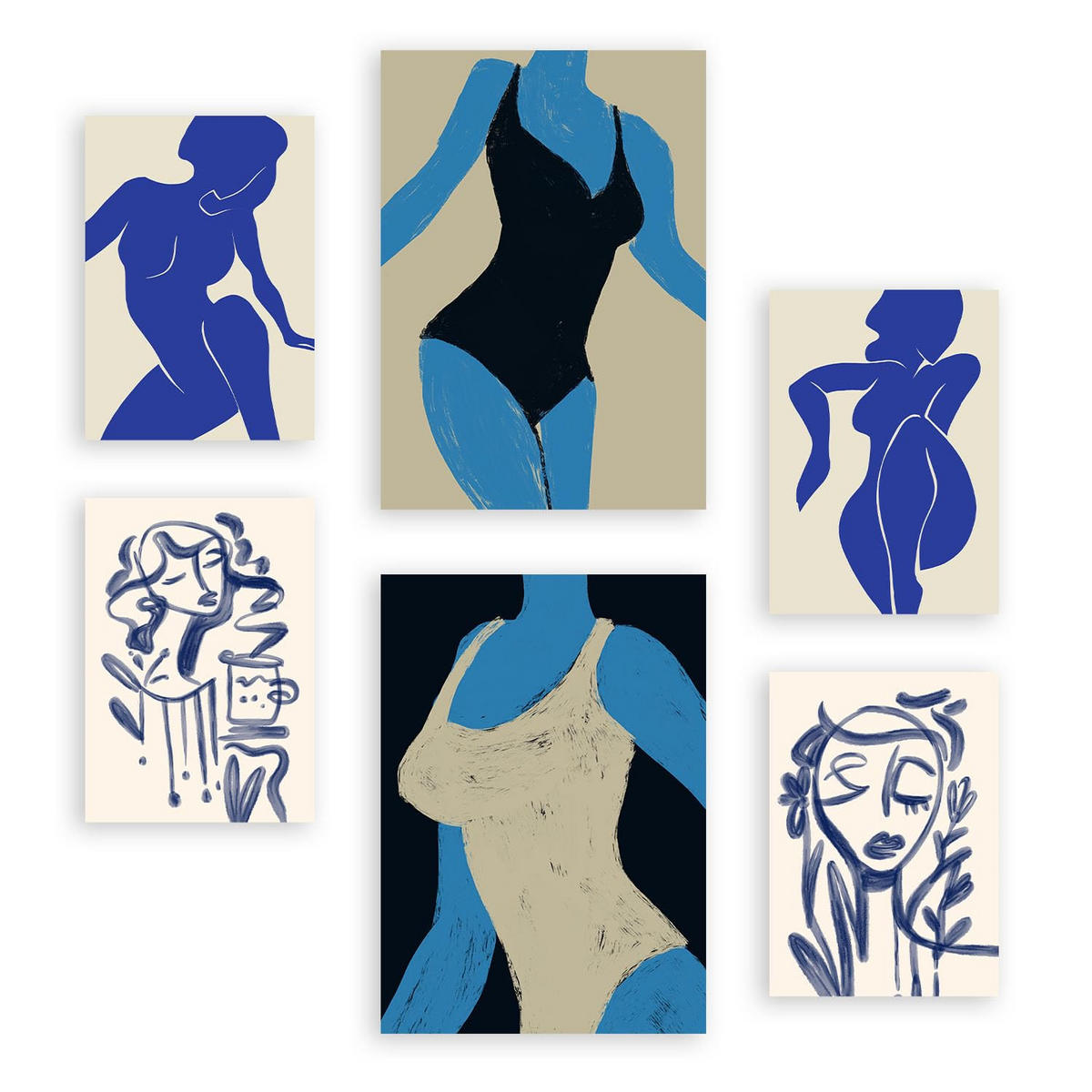 POSTER Set Mit 6 Mettle Körper 1 In Weibliche Zusammenfassung A3 & A4 Rahmenlos - Klar, Papier (29/3cm) - Nacnic