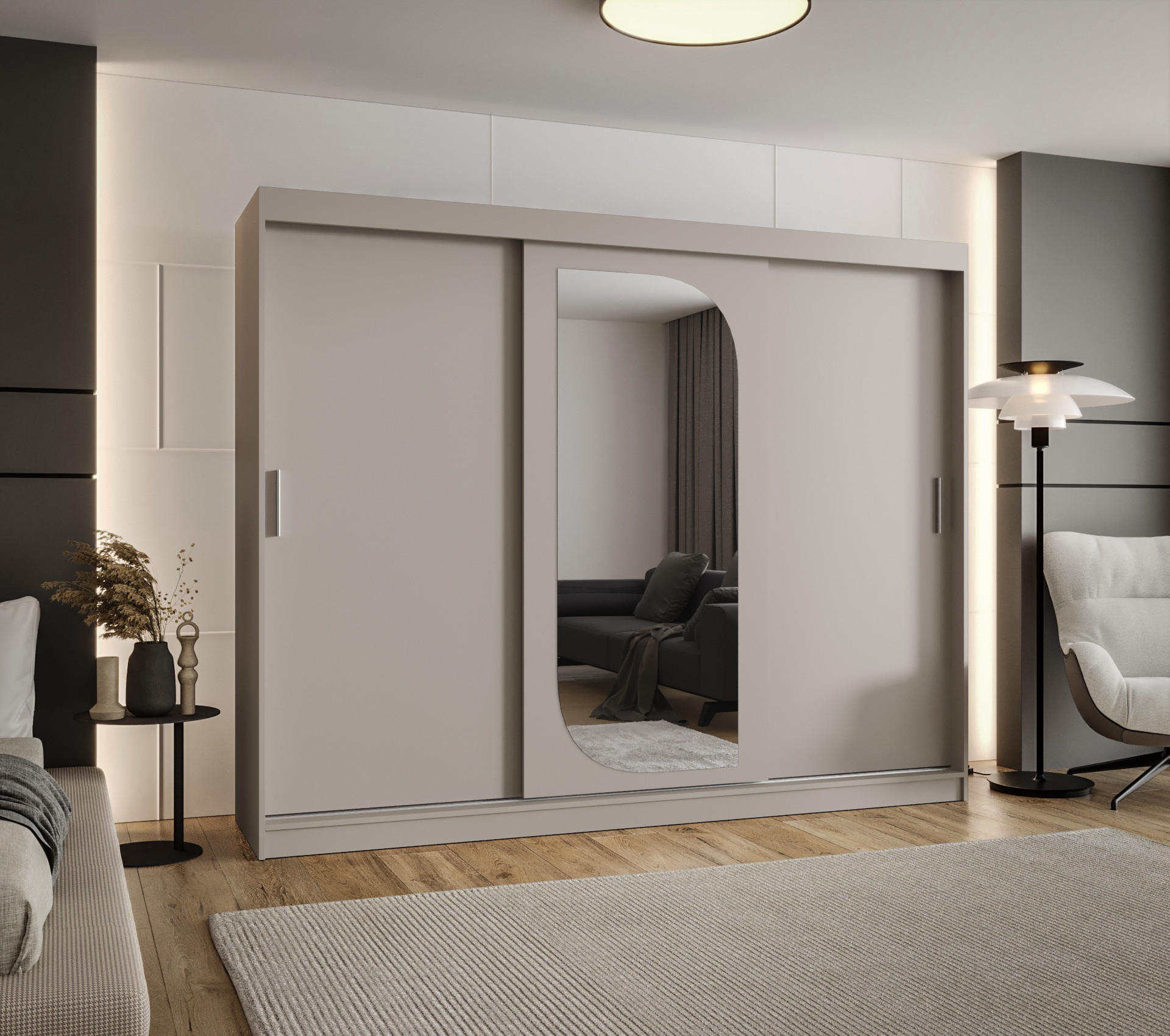 SCHWEBETÜRENSCHRANK 200/250/62 3-türig - Kaschmir/Silberfarben, Holz (250/200/62cm) - MÖBEL KRYSPOL