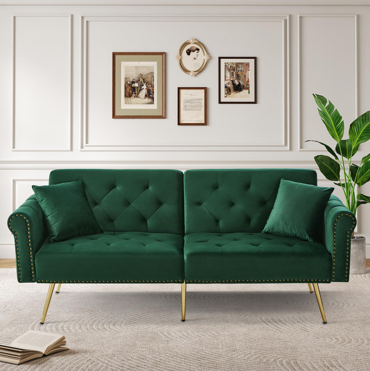 SCHLAFSOFA mit 3-fach verstellbarer Rückenlehne 147x85 cm Samt Antikgrün - Grün, Kunststoff (173/70/75cm) - Meubliv