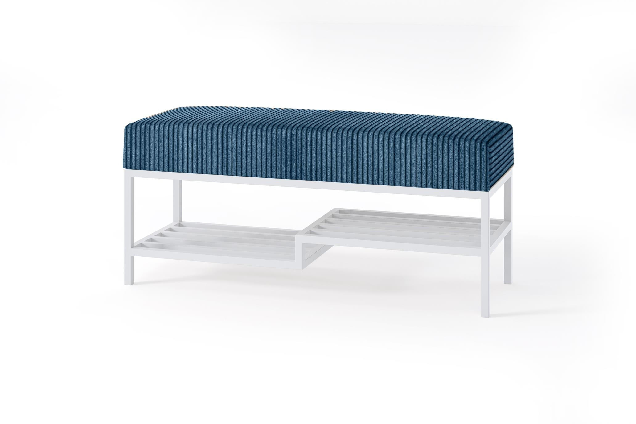 SITZBANK Mello 100 Dunkelblau, Weiße Beine, Cordstoff Bank mit Ablage - Dunkelblau/Weiß, Holzwerkstoff/Textil (100/45/35cm) - Bettso
