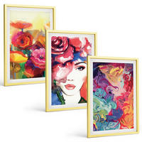 BILDER SET 3er Set - 40x60 cm Goldrahmen - Intensives Blumenporträt einer Frau - Goldfarben, Kunststoff (40/60cm) - TULUP
